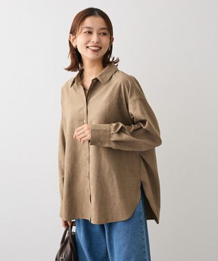 Green Parks シルキータッチストライプシャツ Brown