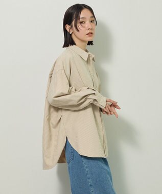 Green Parks シルキータッチストライプシャツ Ecru