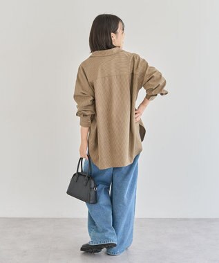 Green Parks シルキータッチストライプシャツ Brown