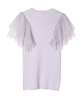 earth music&ecology 袖レースリブニットプルオーバー Lavender