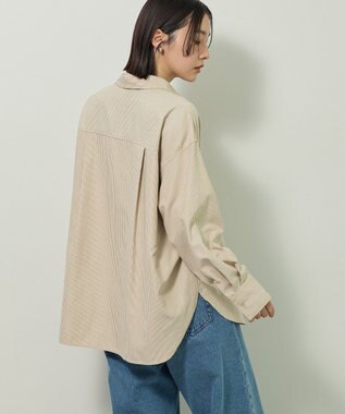 Green Parks シルキータッチストライプシャツ Ecru