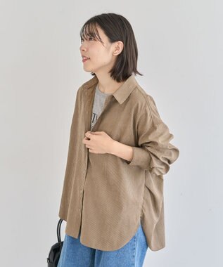 Green Parks シルキータッチストライプシャツ Brown