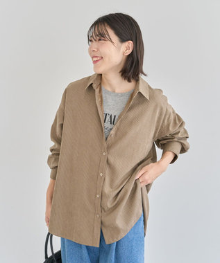 Green Parks シルキータッチストライプシャツ Brown