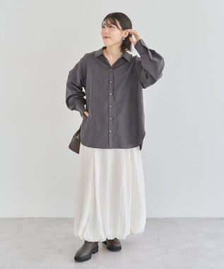 Green Parks シルキータッチストライプシャツ Charcoal Gray