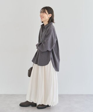 Green Parks シルキータッチストライプシャツ Charcoal Gray
