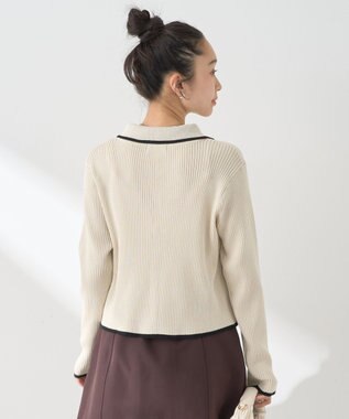 earth music&ecology バイカラートリムニットカーディガン Ivory