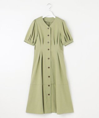 Feroux 【洗える】パフスリーブシャツ ワンピース グリーン系