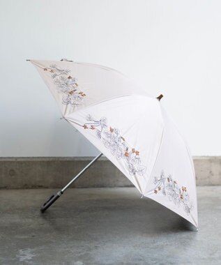 AND WOOL 〈一級遮光生地・晴雨兼用〉スミレ刺繍の日傘 （長傘タイプ） ベージュ