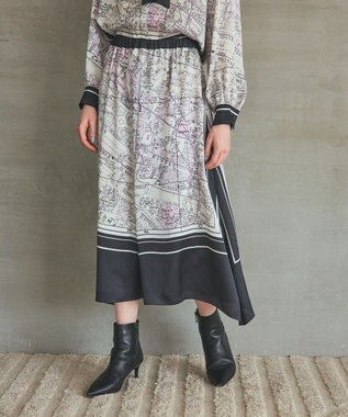 GRACE CONTINENTAL パリスカーフプリントスカート ブラック