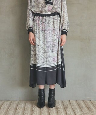 GRACE CONTINENTAL パリスカーフプリントスカート ブラック