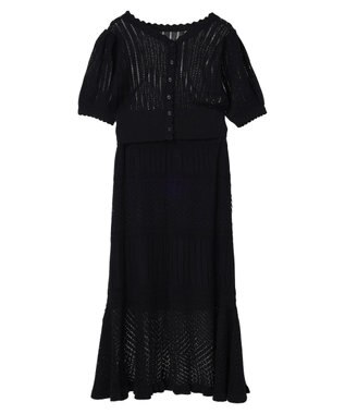 earth music&ecology ２点ＳＥＴ透かし編みカーディガン＋裾フレアスカート Dark Navy