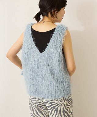 AMERICAN HOLIC 【前後2way】サイドスリットシャギーベスト Grayish Blue