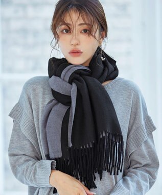 Tiaclasse 【洗える】リバーシブルデザイン大判マフラー ブラック