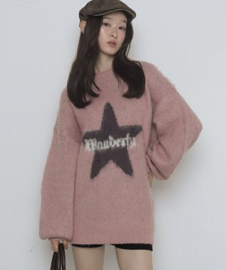 WEGO シャギーグラフィックニットBIGプルオーバー 柄1