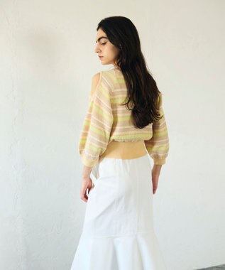 GRACE CONTINENTAL ボーダーパフニットトップ イエロー