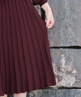 Tiaclasse 【洗える】セットアップ見え配色ニットワンピース ボルドー