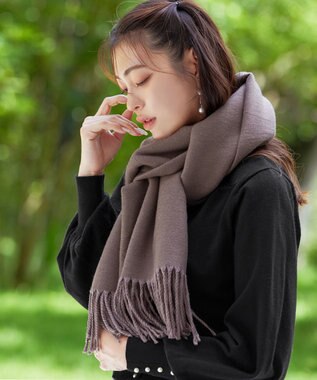 Tiaclasse 【洗える】リバーシブルデザイン大判マフラー モカ