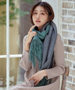 Tiaclasse 【洗える】リバーシブルデザイン大判マフラー ミント×グレー