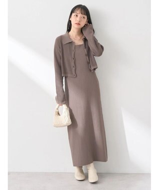 earth music&ecology ＳＥＴ２点襟付きカーディガン＋ニットワンピース Mocha
