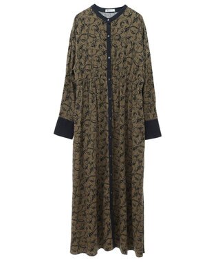 CRAFT STANDARD BOUTIQUE 総柄バイカラーワンピース Khaki