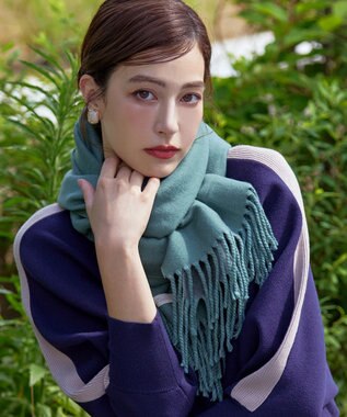 Tiaclasse 【洗える】リバーシブルデザイン大判マフラー ミント×グレー