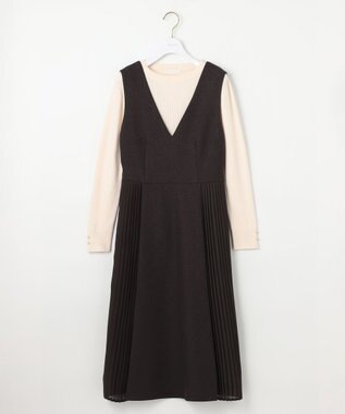 ANY SIS L 【2SET】プリーツコンビ ジャンパースカート セット ブラウン×アイボリー