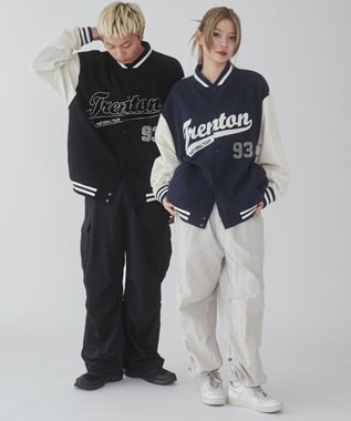 WEGO 【ユニセックス着用ITEM/MLサイズ展開】サガラワッペンスウェットスタジャン ネイビー