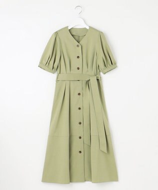 Feroux 【洗える】パフスリーブシャツ ワンピース グリーン系