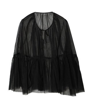 Green Parks リボンチュールデザインブラウス Black