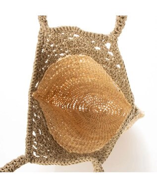 UNBILLION cachecache ラフィア切り替え編みバケツトートバッグ ベージュ