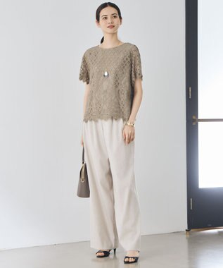 自由区 パネルレース ブラウス カーキ