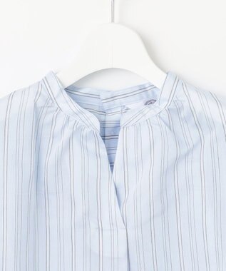 J.PRESS LADIES 【洗える】ランダムストライプ スタンドカラー  ブラウス サックスストライプ系