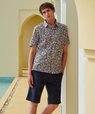 JOSEPH ABBOUD 【イタリア素材/製品染め】ボタニカルヘリンボンプリント ショーツ ネイビー系6