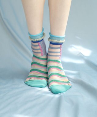 COQ WAVE ECHO シアーボーダーソックス スカイブルー