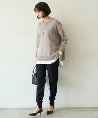 UNFILO L シャツコンビレイヤードTシャツ オフ×サテン