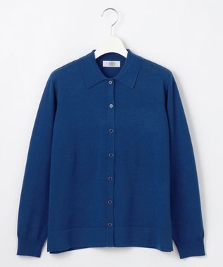 J.PRESS LADIES L 【洗える】WORSTED WOOL BLEND ポロ襟付き カーディガン ロイヤルブルー系