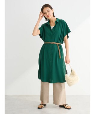 Green Parks ＳＥＴ２点　合皮ベルト＋ミディシャツワンピース Green