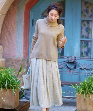 Tiaclasse 【洗える】もっちり柔らかいリブタートルプルオーバーニット ベージュ