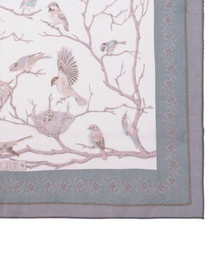 MOONBAT 【WEB限定】PAUL & JOE ACCESSOIRES シルクシフォンスカーフ 58×58cm ビリジアン(Birds on Branch)