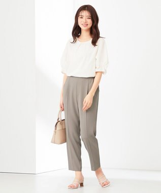 ANY SIS 【接触冷感・吸水速乾・UVケア】エアリードレープスムース タックスリーブ ブラウス オフホワイト