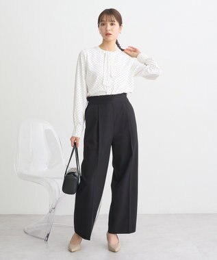 earth music&ecology ウエストフリルワイドパンツ Black