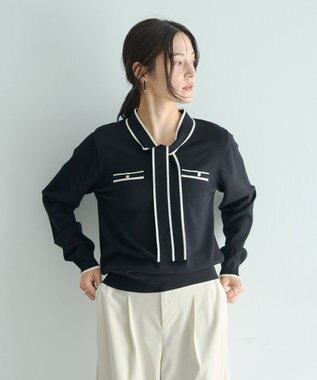 YECCA VECCA 配色ボウタイニット Ivory