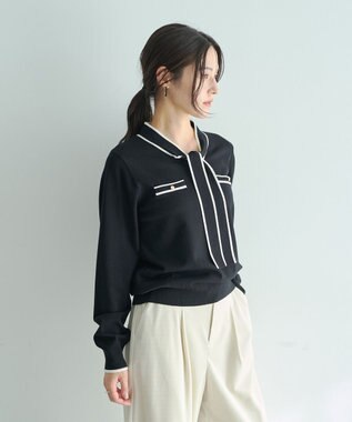 YECCA VECCA 配色ボウタイニット Ivory