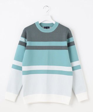 23区GOLF 【MEN】【洗える】カラーブロック 裏付き ニット スカイブルー系1