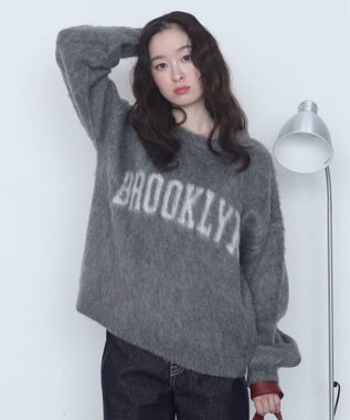 WEGO モヘアタッチBROOKLYNロゴニット グレー