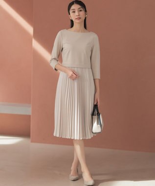 組曲 【KUMIKYOKU NAVY】ジャージーコンビプリーツ ワンピース ベージュ系