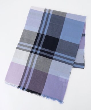 J.PRESS LADIES 【洗える】チェック ストール サックスブルー系3