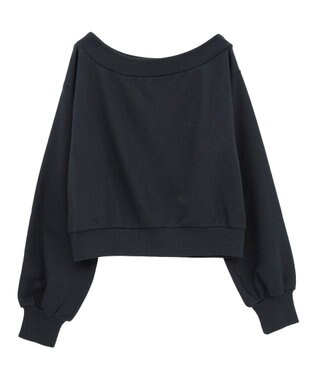 earth music&ecology ショート丈ワンポイント刺繍オフショルスウェット Navy