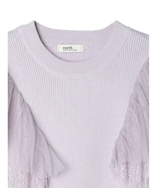 earth music&ecology 袖レースリブニットプルオーバー Lavender