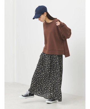 earth music&ecology キンモクセイ柄フレアスカート Black